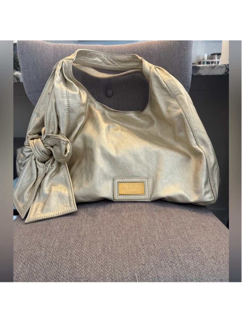 Valentino Garavani Gold Metallic Leather Hobo Bag Y2K Shoulder Purse - Picture 4 of 16